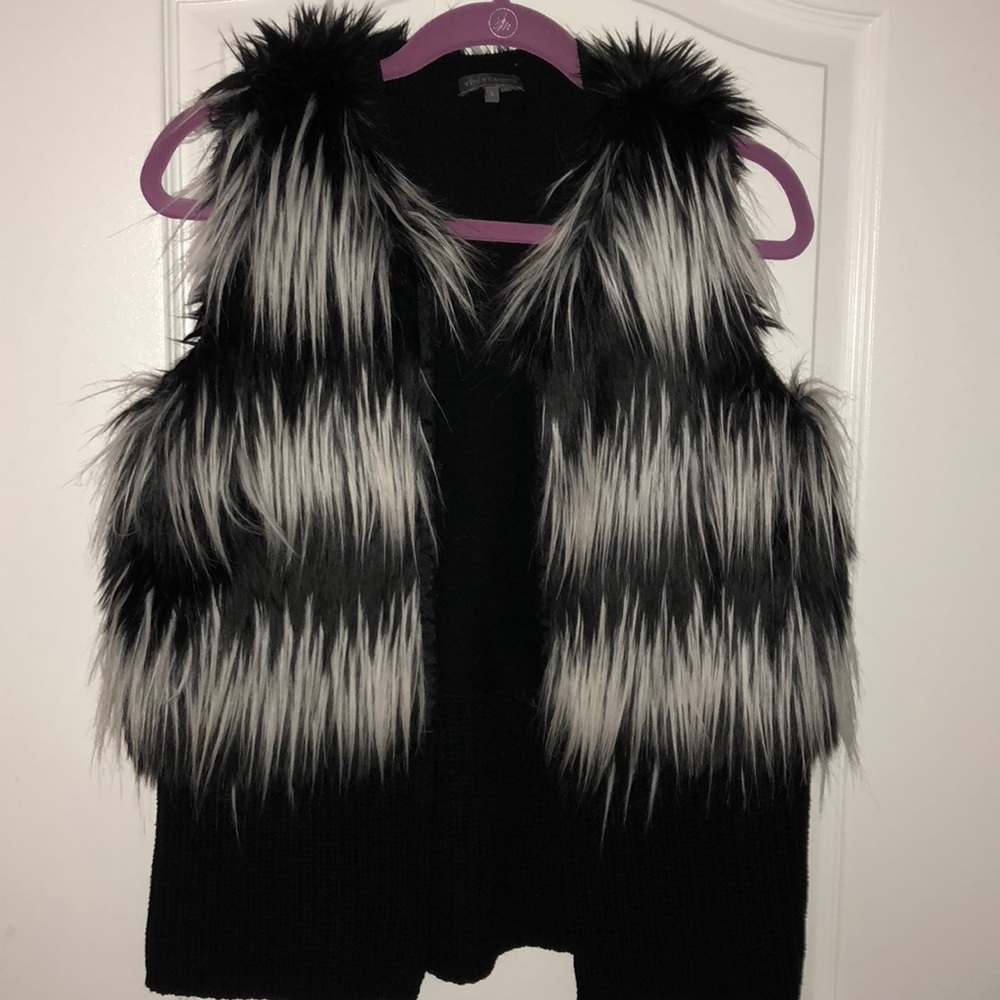 Vince camuto black and white fur vest